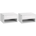 HOMCOM Lot de 2 tables de chevet murales, tables de nuit, tiroir, compartiment ouvert, plateau, 37 x 32 x 21 cm, blanc