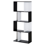 HOMCOM  Bücherregal S-förmiges Standregal Lagerregal 4-stufige Vitrine mit Hardware-Schnalle moderner Raumteiler Spanplatte Schwarz+Weiß 60 x 24 x 148 cm