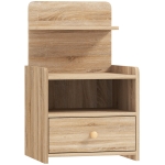 HOMCOM Bijzettafel, Nachtkastje met Opbergruimte, Spaanplaat, Kantelveilig, Modern, Natuurlijk Hout