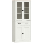 HOMCOM Mueble Auxiliar de Cocina con 2 Puertas de Acrílico Cajón Grande Estantes Ajustables 76x40x182,5 cm Crema