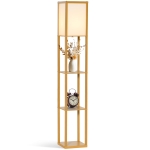 HOMCOM 3-Tier Floor Lamp with Shelves and Storage, Modern Corner Standing Lamp with Lampshade, Foot Switch for Living Room, Bedroom, Home Office, Bulb not Included, Natural