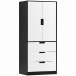 HOMCOM 2 Door Wardrobe, Modern Wardrobe with 3 Drawers and Hanging Rod for Bedroom, Black
