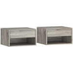 HOMCOM Lot de 2 tables de chevet murales, tables de nuit, tiroir, compartiment ouvert, plateau, 37 x 32 x 21 cm, gris