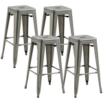 HOMCOM Set 4 Sgabelli Bar Impilabili con Poggiapiedi, Stile Industriale, in Acciaio, per Sala da pranzo, Argento
