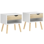 HOMCOM Set of 2 Bedside Tables with Drawer and Shelf, Modern Nightstand, End Table for Bedroom, Living Room