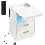 HOMCOM Nachttisch, Beistelltisch mit Ladestation und RGB-LED-Beleuchtung, Hochglanz Weiß