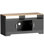 HOMCOM Meuble TV banc TV en bois avec 2 niches 2 armoires à porte une armoire ouverte 105 x 40 x 52 cm effet bois noir