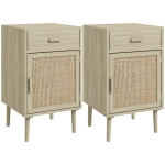 HOMCOM Conjunto de 2 Mesas de Cabeceira com Gaveta de Vime e Prateleira Ajustável para Quarto Sala 40x40x68,5 cm Carvalho