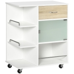 HOMCOM Carrito de Cocina Verdulero con 1 Cajón Puerta de Vidrio y Estantes Carro Auxiliar con Ruedas 65x39x80 cm Natural