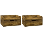HOMCOM Floating Nightstand Set of 2 Wall Mounted Bedside Table with Storage Drawer for Bedroom, Rustic Brown