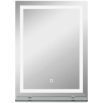 kleankin Espelho para Casa de Banho 50x70 cm com Moldura de Alumínio, Luzes LED Interruptor Tátil e Prateleira de Vidro para Casa de Banho Prata