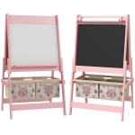 AIYAPLAY 3-in-1 Kinderezel met papierrol, krijtbord, whiteboard, opbergmanden, 54 x 46,5 x 93 cm, roze