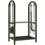 Outsunny 2-laags houtrek voor binnen 43 x 30 x 74 cm met 4-delig haardgereedschap en haken