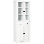 HOMCOM Credenza da Cucina Alta con 2 Armadietti e Cassetto, Ante a Vetri e Ripiani Regolabili, 60x30x160cm, Bianco