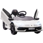 HOMCOM Elektro-Kinderauto, lizenzierter Lamborghini Aventador, Flügeltüren, Musik, Hupe, für 3-5 Jahre, Weiß