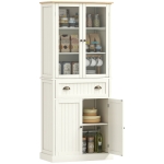 HOMCOM Alacena de Cocina Aparador Alto de Comedor con Vitrina Cajón y Armario con Puertas 76x40x182,5 cm Crema