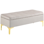 HOMCOM Banc banquette coffre de rangement 2 en 1 assise capitonnée aspect velours pieds métal 120 x 44 x 44,5 cm gris et doré