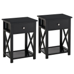 HOMCOM Lot de 2 table de chevet table d'appoint bout de canapé table de nuit avec un tiroir et étagère en bois noire