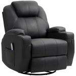 HOMCOM Relaxsessel mit Massagefunktion, neigbare Lehne, drehbar, bis 150 kg, Kunstleder, Schwarz