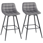HOMCOM Lot de 2 tabourets chaises de bar design en velours capitonné et métal hauteur 64,5 cm - gris