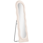 HOMCOM Espejo de Cuerpo Entero 160x50 cm Diseño Ondulado Marco con Tela de Terciopelo para Salón Dormitorio Crema