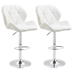HOMCOM Set 2 Sgabelli da Bar con Altezza Regolabile, Base in Metallo e Seduta in Pelle PU, Sgabelli Cucina con Schienale e Poggiapiedi, 51.5x57.5x93-114.5cm, Bianco
