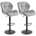HOMCOM Bar Stools Set Of 2, Luxurious Velvet-Touch Barstools with Metal Frame Footrest Round Base Triangle Indenting Moulded Seat Adjustable Height Swivel Light Grey