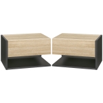 HOMCOM Conjunto de 2 Mesas de Cabeceira Flutuantes com 1 Gaveta e Prateleira Aberta 46x30x30 cm Carvalho e Preto