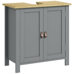 kleankin Meuble sous lavabo 2 portes étagère réglable 2 étages à l'intérieure poignées en PU 60 x 30 x 60 cm gris