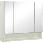 kleankin Specchio Bagno Contenitore con 3 Ante Soft Close, 90x15x75 cm Mobile Bagno con Specchio, Ripiani Regolabili, Scomparto Aperto, Mobilettto Bagno da Parete Salvaspazio in Vetro, Effetto Legno