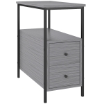 HOMCOM Side Table, Narrow Bedside Table with 2 Drawers and Storage Shelf, Industrial End Table with Metal Frame for Small Spaces, Grey Wood Grain