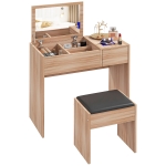 HOMCOM Tocador de Maquillaje con Taburete Mesa de Maquillaje con Espejo Tapa Abatible y Cajas 80x40x79 cm y 40x30x40 cm
