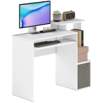 HOMCOM Bureau Informatique multimédia étagères Tablette Clavier Panier Gris Panneaux Particules Blanc
