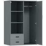 HOMCOM Armadio Moderno con 2 Cassetti, Ripiani Aperti e Vano Appendiabiti, 80x50x124 cm, Grigio Scuro
