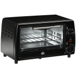 HOMCOM Mini-Ofen Toasterofen, 1 Backblech, 1 Grilrost, 10 L Kapazität, Timer-Funktion, 36.5 cm x 26 cm x 22 cm, Schwarz