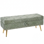 HOMCOM Storage Ottoman, Chenille Upholstered Ottoman Storage Box with Padded Seat, Metal Legs, 114 x 41 x 45 cm, Light Green