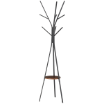 HOMCOM Freestanding Metal Coat Rack Stand 9 Hooks Clothes Tree with 1 Shelf Hat Display Hall Tree Hanger Bag Umbrella Hanging Organiser Brown