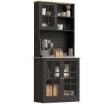 HOMCOM Buffet cuisine, meuble cuisine rangement haut, meuble de rangement avec plan de travail, 3 portes vitrées, 2