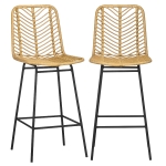 HOMCOM Set van 2 barkrukken in boho-design, PE-rotan, inclusief voetsteun, 42,5 cm x 52 cm x 102 cm, geel+zwart