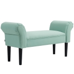 HOMCOM Banco Pie de Cama Tapizado en Lona con Patas de Madera Reposabrazos y Asiento Acolchado Verde Claro