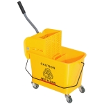 HOMCOM Schoonmaakwagen, verrijdbare emmer, schoonmaakemmer, 20 liter dweilwagen met pers, 2 bakken, geel