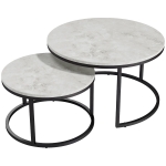 HOMCOM Set 2 Tavolini da Caffè Sovrapponibili Rotondi in Metallo e MDF Effetto Marmo, Grigio e Nero