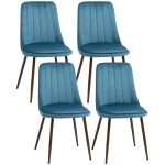 HOMCOM Set de 4 Scaune de Masa, Scaune de Bucatarie Moderne cu Tapiterie de Catifea, Spatar Curbat si Picioare de Otel pentru Camera de Zi, Dormitor, Albastru