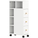 HOMCOM Smalle badkamerkast, badkast met 4 wielen, 3 lades, 5 open vakken, 20x40x80cm, Wit