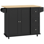 HOMCOM Kitchen Island with Drop Leaf, Rolling Kitchen Storage Trolley on Wheels with 3 Drawers, Black