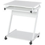 HOMCOM Mesa de Computador com Rodas 60x48 cm com Gaveta Deslizante para Teclado e Prateleira Inferior Estrutura Metálica Branca