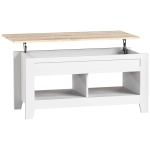 HOMCOM Mesa de Centro Elevable con Encimera Elevable y Espacio Oculto de Almacenaje 105x50x49 cm Blanco y Natural