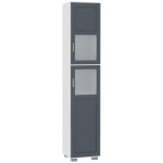 kleankin Armario Alto de Baño Mueble Columna de Baño con 2 Puertas de Vidrio Templado y Estantes Ajustables 37x35x190 cm Blanco y Gris