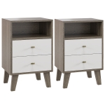HOMCOM Industrial-Scandinavian Mix Bedside Table, with Drawers and Shelf