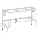 HOMCOM Escurreplatos de Acero de 2 Niveles para Fregadero con Soporte de Tabla de Corte y Cubiertos 100x30x54,5cm Blanco